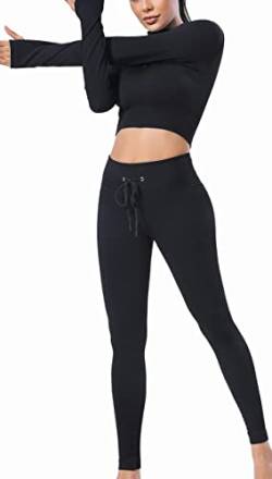 XDSP Damen Sportanzüge Sport Sets Sport Jogginganzug Sport Sets Yoga-Klage Leggings und Stretch Fitness-Set Reißverschluss Trainingsanzug Fitnessstudio, Laufen, Yoga(Schwarz 3 L) von XDSP