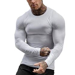 XDSP Laufshirt Herren Langärm sportliches Longsleeve Trainingsshirt Trocknet schnell Schnelltrocknendes Sportshirt Schnelltrocknend Fitnessshirt (weiß,2XL) von XDSP