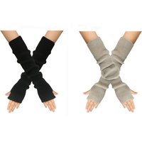 XDeer Strickhandschuhe 2 Paar Lange Fingerlose Handschuhe,Winter Stricken Halbfingerhandschuhe Armstulpen mit Daumenloch für Damen von XDeer