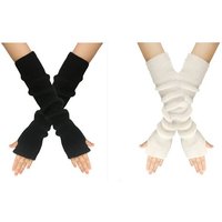 XDeer Strickhandschuhe 2 Paar Lange Fingerlose Handschuhe,Winter Stricken Halbfingerhandschuhe Armstulpen mit Daumenloch für Damen von XDeer