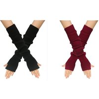 XDeer Strickhandschuhe 2 Paar Lange Fingerlose Handschuhe,Winter Stricken Halbfingerhandschuhe Armstulpen mit Daumenloch für Damen von XDeer