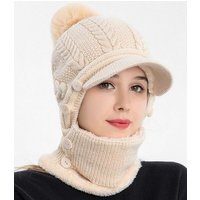 XDeer Strickmütze Damen Wintermütze mit Schirm Fleece Gefüttert Strickmützen 3 In 1 Verstellbarer Gesichtsschutz für Damen von XDeer