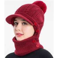 XDeer Strickmütze Damen Wintermütze mit Schirm Fleece Gefüttert Strickmützen 3 In 1 Verstellbarer Gesichtsschutz für Damen von XDeer