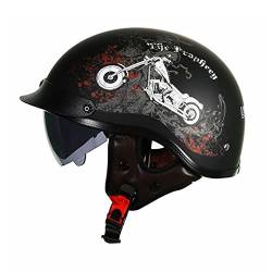 Retro Motorrad Halbhelme Jethelme Roller Scooter Mofa Helm mit Eingebaute Sonnenbrille für Herren Damen DOT/ECE-Zulassung Alle Jahreszeiten C,XL von XELLOM