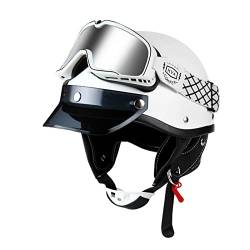 Retro Motorrad Half Helme Oldtimer Scooter Jet-Helm mit Goggles für Herren Damen Sicherheits Antikollisions Brain-Cap DOT/ECE-Zulassung Alle Jahreszeiten 1,M=57-58cm von XELLOM