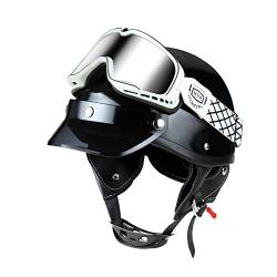 Retro Motorrad Half Helme Oldtimer Scooter Jet-Helm mit Goggles für Herren Damen Sicherheits Antikollisions Brain-Cap DOT/ECE-Zulassung Alle Jahreszeiten 3,L=59-60cm von XELLOM