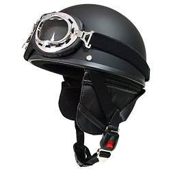 Vintage Motorrad Halbhelme Halbschale Jet-Helm mit Schutzbrille Retro Erwachsene Roller Scooter Helm DOT/ECE cezertifizierter Unisexs Für Biker Elektroauto Motorrad 1,S=55-56cm von XELLOM