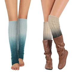 XEPST 2 Paar Winter Stulpen Damen Gestrickte Beinwärmer, Damen Lang Stulpe Leg Warmer Farbverlauf Stricken Häkelarbeit Leg Warmers Mädchen Stiefel Boot Abdeckung für Winterwärmer von XEPST