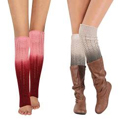 XEPST 2 Paar Winter Stulpen Damen Gestrickte Beinwärmer, Damen Lang Stulpe Leg Warmer Stricken Häkelarbeit Leg Warmers Mädchen Stiefel Boot Abdeckung für Winterwärmer - Farbverlauf von XEPST