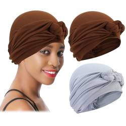XEPST 2 Stück Frauen Chemo Hüte Bandana Turban Damen Chemo-Turbane Kopfbedeckung Beanie Mütze Kappe für Frauen Krebs Patienten Haarausfall - Grau, Kaffee von XEPST