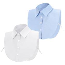 XEPST 2 Stück Frauen Kragen Abnehmbar Krageneinsatz Damen, Hälfte Shirt Bluse Dickey Kragen Detachable Collar Fake Collar Blusenkragen Einsatz Hemdkragen für Damen, Einheitsgröße, Weiß, Blau von XEPST