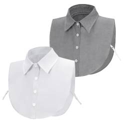 XEPST 2 Stück Frauen Kragen Abnehmbar Krageneinsatz Damen, Hälfte Shirt Bluse Dickey Kragen Detachable Collar Fake Collar Blusenkragen Einsatz Hemdkragen für Damen, Einheitsgröße, Weiß, Grau von XEPST