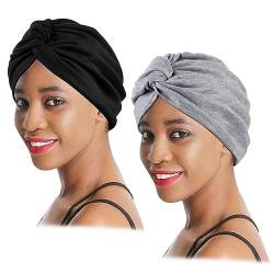 XEPST 2 Stücke Turban Damen Baumwolle Chemo Hüte, Turban für Frauen Vorgebunden Beanie Kopfbedeckung Plissee Mütze Weich Turban Kopfwickel Kappe Haarausfall Hut von XEPST