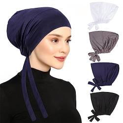 XEPST 4 STÜCK Hijab Unterkappe für Frauen, Islamische Muslimische Unter Hijab Kappe Einfarbiges Inneres Untertuch mit Rückseitigem Verschluss Turban Kopfwickel für Frauen Chemo Schlafkappe, Set 1 von XEPST