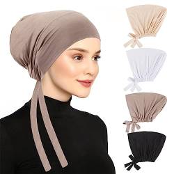 XEPST 4 STÜCK Hijab Unterkappe für Frauen, Islamische Muslimische Unter Hijab Kappe Einfarbiges Inneres Untertuch mit Rückseitigem Verschluss Turban Kopfwickel für Frauen Chemo-Schlafkappe, Set 3 von XEPST