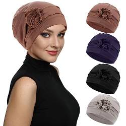 XEPST 4 Stück Frauen Chemo Hüte Bandana Turban Damen Chemo-Turbane Kopfbedeckung Beanie Mütze Kappe für Frauen Krebs Patienten Haarausfall von XEPST