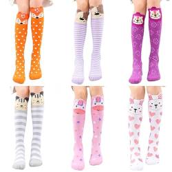 XEPST 6 Pair Mädchen Kniestrümpfe - Cartoon Design Warm Baumwollkniestrümpfe Mettler-Wadenstiefel Socken Lustige Socken für 3-12 Jahre Mädchen Geburtstag - Tier A von XEPST