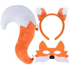 XEPST Tier Fuchs Kostüm Set, Fuchsohren und Schwanz Set mit Fuchs Stirnband Fuchsschwanz Fuchs Maske für Tierkostüm Cosplay Geburtstagsparty Zubehör Halloween Kostüm Kostüm Partyzubehör von XEPST