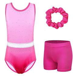 XFGIRLS Gymnastik-Shorts für Mädchen, glitzernd, Balletttanz, Tumbling, athletische Shorts, Trikot für Mädchen, 3–12 Jahre, Hot_pink, 11-12 Jahre von XFGIRLS