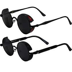 XFentech 2 Stück Klassische Polarisierte Sonnenbrille - Steampunk Sonnenbrille Retro Brillen mit Rundem Metallrahmen UV400 Schutz für Herren Damen von XFentech
