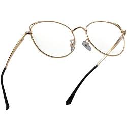 XFentech Blaulichtfilter Brille - Damen Herren UV400 Schutz Klassische Metall Oval Rahmen Klare Linse Brille Dekobrillen Gaming Computerbrillen, C1 Gold von XFentech