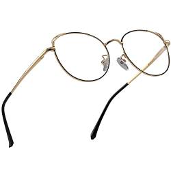 XFentech Blaulichtfilter Brille - Damen Herren UV400 Schutz Klassische Metall Oval Rahmen Klare Linse Brille Dekobrillen Gaming Computerbrillen, C4 Schwarz-Gold von XFentech