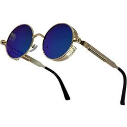 XFentech Klassische Polarisierte Sonnenbrille - Steampunk Sonnenbrille Retro Brillen mit Rundem Metallrahmen UV400 Schutz für Herren Damen, A1 Gold Rahmen - Grün Gläser von XFentech