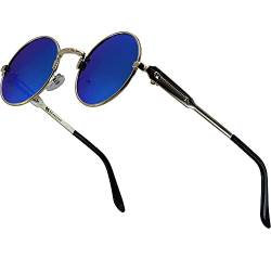 XFentech Sonnenbrille für Männer Frauen - Klassische Mode Runde Polarisierte Steampunk Stil Sonnenbrille UV400 Schutz Matel Frame, B2 Goldrahmen - Blaue Linsen von XFentech