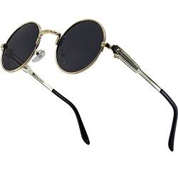 XFentech Sonnenbrille für Männer Frauen - Klassische Mode Runde Polarisierte Steampunk Stil Sonnenbrille UV400 Schutz Matel Frame, B2 Goldrahmen - Schwarze Linsen von XFentech