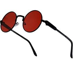 XFentech Sonnenbrille für Männer Frauen - Klassische Mode Runde Polarisierte Steampunk Stil Sonnenbrille UV400 Schutz Matel Frame, B2 Schwarzer Rahmen - Rote Linsen von XFentech