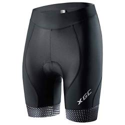 Damen Kurze Radlerhose und Radunterhose Radsportshorts Fahrradhose für Frauen elastische 3D Schwamm Sitzpolster mit Einer hohen Dichte (Black_White, XL) von XGC