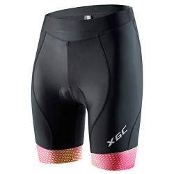 XGC Damen Kurze Radlerhose und Radunterhose Radsportshorts Fahrradhose für Frauen elastische 3D Schwamm Sitzpolster mit Einer hohen Dichte (Pink_Yellow, L) von XGC