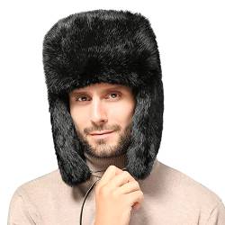 Unisex Fliegermütze mit Ohrenklappen Trappermütze Kunstfell Trapperhut Plüsch Winter Outdoormütze Russisch Ushanka Hut Männer Frauen Wintermütze Kuschelig Winddicht Plüschmütze Skifahren Outdoor von XGOPTS