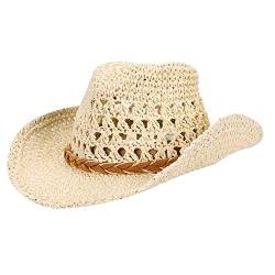 XGOPTS Herren Strohhut Cowboy Sommer Cowboyhat Große Krempe Sonnenhut Männer Junge Sommerhut Atmungsaktiv Herrenhut Modisch Trilby Hut Outdoor Partyhut Klassisch Strohhut Fasching Reise von XGOPTS