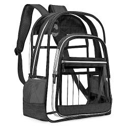 XHAXHI Durchsichtiger, vom Stadion zugelassener Rucksack mit Zwei Fächern, durchsichtiger PVC-Rucksack for Schule, Reisen, Arbeit (Color : Black, Size : 12 * 17 * 5.5in) von XHAXHI