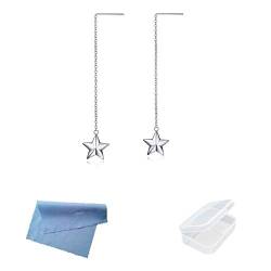 XHBTS 2 Stück Threader Ohrringe Silber Edelstahl Langkettige Ohrringe Star Drop Dangle Lange Charm Ohrringe für Frauen Leichter minimalistischer Schmuck von XHBTS