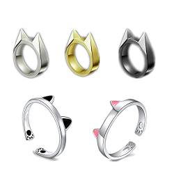 XHBTS 5 Stück Silver Süßes Katze Ring Schmuck Geschenke für Frauen Mädchen von XHBTS