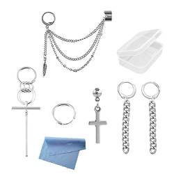 XHBTS 6 Stücke Kpop Bangtan Boy Album Jimin Kette Ohrringe Korean Modeschmuck,Ohrstecker Punk Drop Dangle Double Piercing Ohrringe mit Transparenter Box von XHBTS