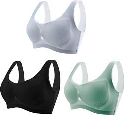 XHSYTC Ultradünner Eisseiden-Komfort-BH,Nahtloser Freizeit-BH für Damen,großer ohne Ränder Beauty-Back Yoga-BH,Kabellose Unterwäsche mit abnehmbarem Polster. (L, Schwarz+Grün+Grau) von XHSYTC