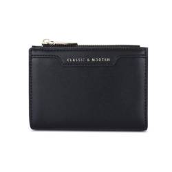 XHUMORG Slim Frauen Geldbörsen Kleine Bifold Kreditkartenhalter Minimalistische Reißverschluss Münztasche (Black) von XHUMORG