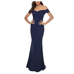 Abendkleider Elegant Für Hochzeit Lang Mit Schlitz Ballkleid Off Shoulder V-Ausschnitt Sexy Kleid Damen Elegant Meerjungfrau Mit ärmeln Cocktailkleid Damen Einfarbig A Linie Festliche Luftig von XIADUOBAAN