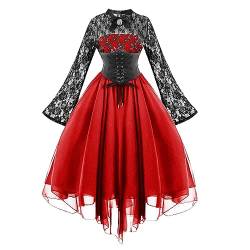 Abendkleider Elegant Für Hochzeit Lang Trompetenärmel Gothic Kleid Damen Asymmetrisch Langarm Cocktailkleid Damen Spitze Festliche Kleider Schnürung Ballkleid A Linie Partykleid Sexy von XIADUOBAAN