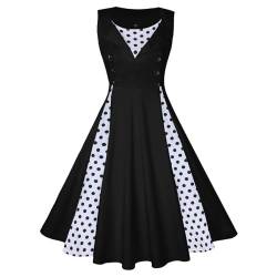 Damen 50er-Jahre Vintage Cocktailkleid Damen Gepunktet Knielang Rockabilly Kleider Damen Faltenrock Mit Flügelärmeln A-Linie Abendkleider Prinzessin Kleid Damen Elegant Schöne Mit Knopfleiste von XIADUOBAAN