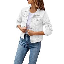 Jeansjacke Damen Kurz Mit Knopfleiste Mode Sweatjacke Damen Langarm Mit Taschen Mantel Damen Jeans Leicht Winterjacke Damen Mit Kragen Winddicht Jacke Damen Einfarbig Freizeit Jacke Outdoor von XIADUOBAAN