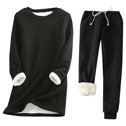 Jogginganzug Damen Warm Winter 2 Teilig Sweatshirt Damen Halblang Langarm Gefüttert Set Hosenanzug Damen Lang Hose Mit Taschen Trainingsanzug Damen Einfarbig Hausanzug Damen Schnürung Casual von XIADUOBAAN