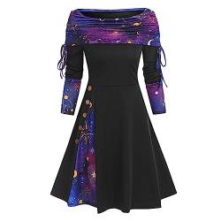 Winterkleid Damen Kashmir Schulterfrei Herbstkleid Damen Knielang Vintage Kariert Carmen Damen Kleider Elegant Langarm Sterne Mit Knopfleiste Rockabilly Kleider Damen A Linie Hohe Taille von XIADUOBAAN