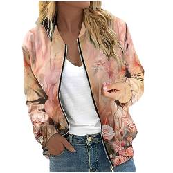 XIADUOBAAN Bomberjacke Damen Blumen Sweatjacke Damen Halblang Winterjacke Damen Mit Reissverschluss Windjacke Damen Leicht College Jacke Damen Outdoorjacke Damen Sportjacke Sipperjacke Bikerjacke von XIADUOBAAN