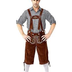 XIADUOBAAN Dirndl Herren Oktoberfest Herren Trachtensets Vintage Trainingsanzug Zweiteilig Herren Mit Taschen Festliche Trachtenhemd Kariert Mit Stickerei Herren Kniebundlederhose Träger Mehrfarbig von XIADUOBAAN