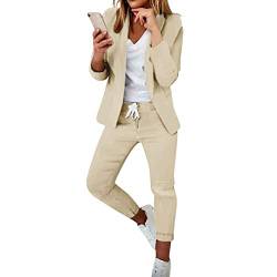 XIADUOBAAN Hosenanzüge für Damen Business Blazer 2-teilig Anzugjacke Karo Einfarbig Anzug Set Slimfit Festlich Damenanzug Sportlich Streetwear Elegant Freizeitmantel Mode Mantel Rave Oberbekleidung von XIADUOBAAN