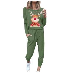 XIADUOBAAN Jogginganzug Damen Set Weihnachten Tracksuit 2-Teiliges Hausanzug Damen Kuschelig Langarm Rundhals Sweatshirt Und Jogginghose Warm Weihnachtsoutfit Mit Taschen Rentier Trainingsanzug Damen von XIADUOBAAN